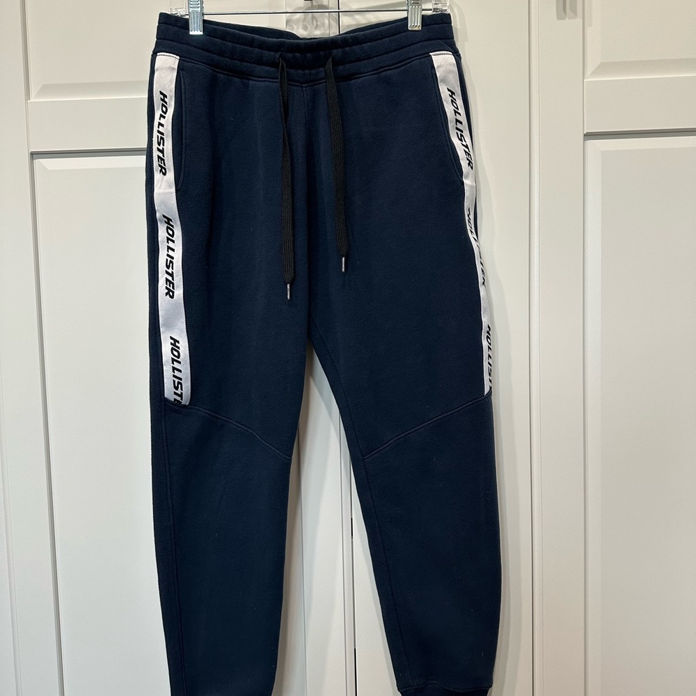 Hollister Dark Blue Sweatpants/Joggers White Stripes,logo,casual,unisex small